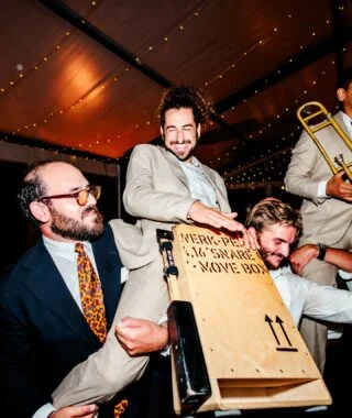 The night reached its peak at @chateaudelaguyomarais 🌙
And we didn’t stay out of the madness, finding ourselves lifted high among dancing guests and flying white towels like in @la_guerite 😂
Simply unforgettable

Photograph: @manonauvray_photo 
DJ: @thibaultroussel 

Proud member of @theroamingagency 

#roamingband #destinationweddings #weddingplanner #luxuryweddings #luxuryentertainment